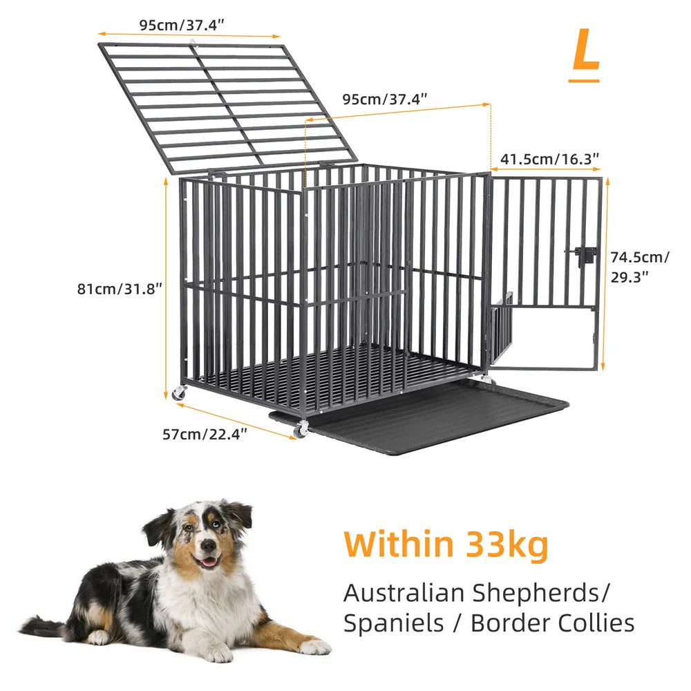BORWARTH Heavy Duty Dog Crate With Lockable Wheels And Tray