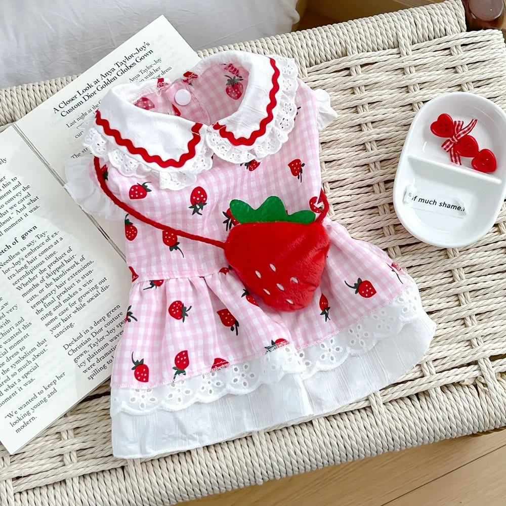 Elfidog Strawberry Dress For Dogs Cute Plaid Summer Apparel