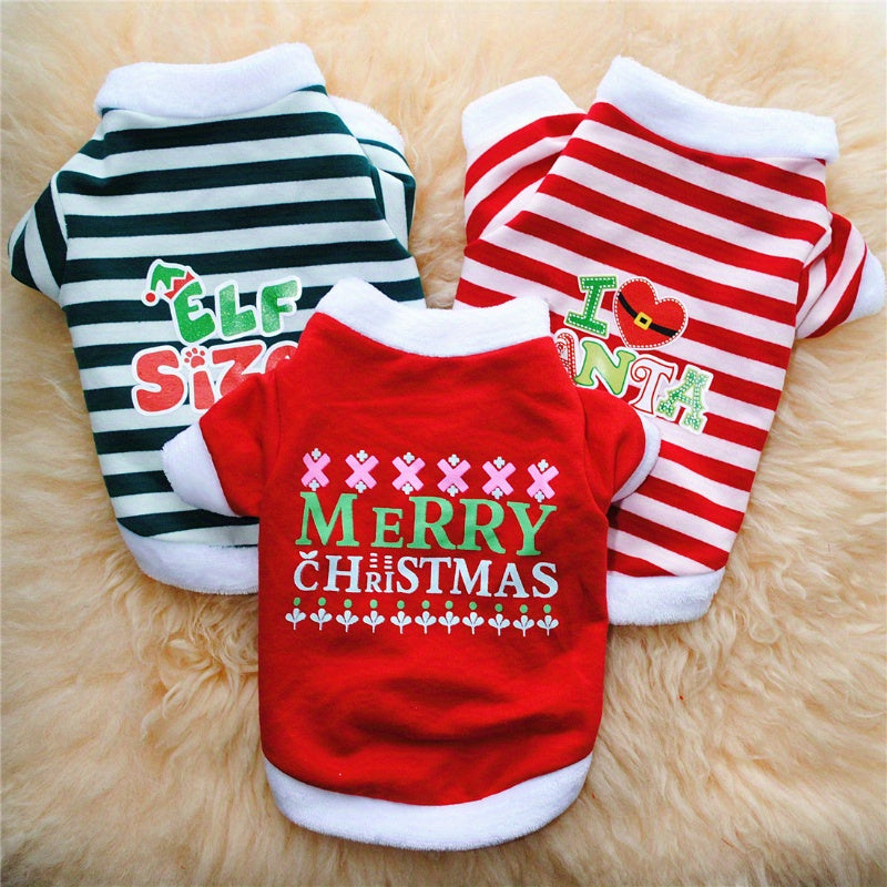 3Pc Holiday Pet Christmas Striped Fleece Sweater For Pets