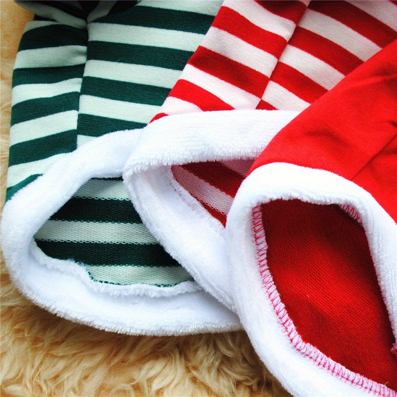 3Pc Holiday Pet Christmas Striped Fleece Sweater For Pets