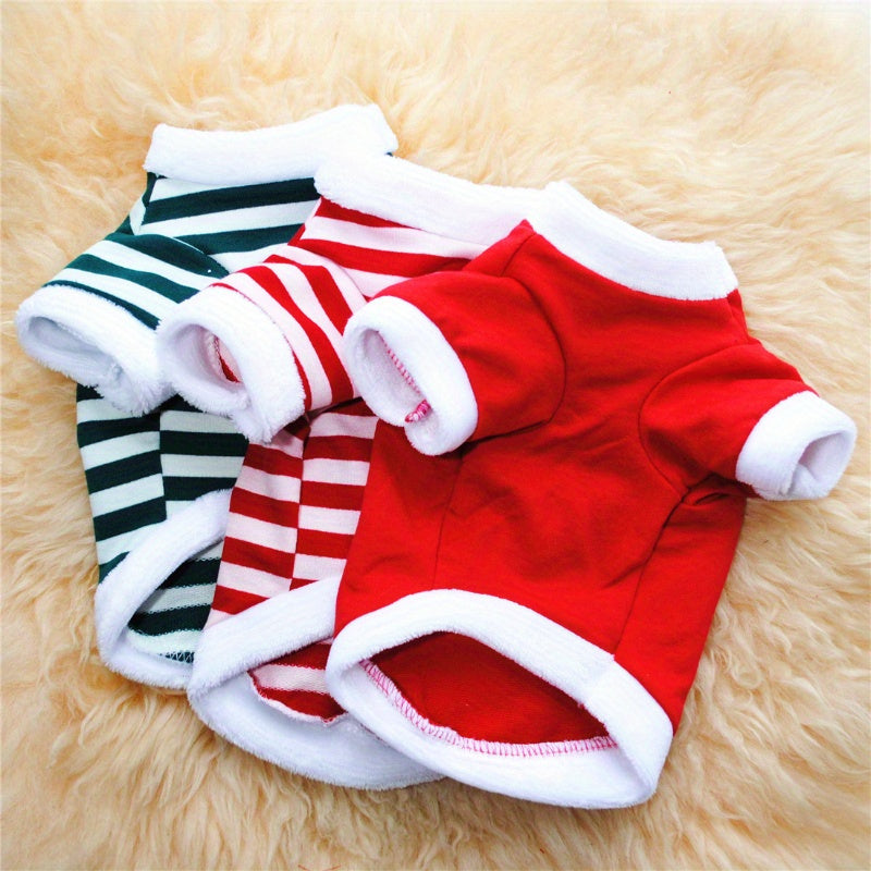 3Pc Holiday Pet Christmas Striped Fleece Sweater For Pets