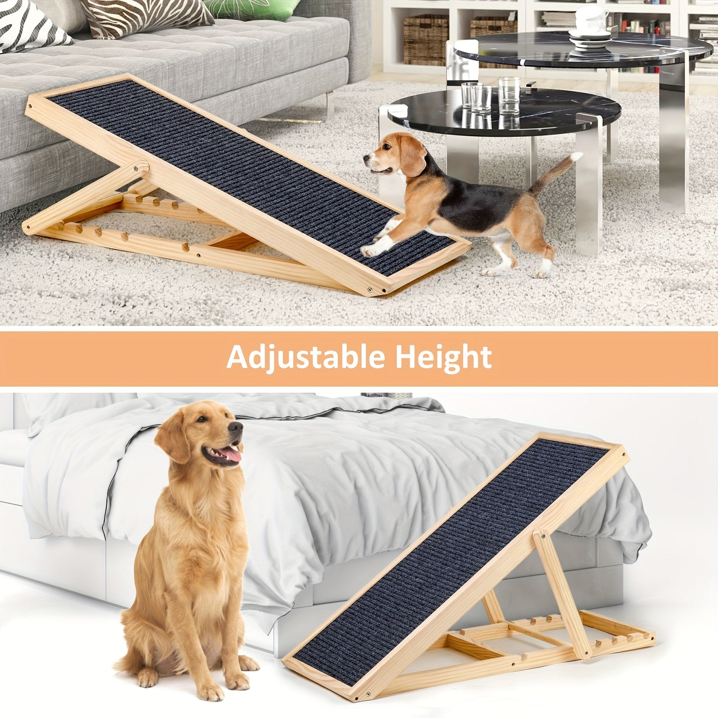 Adjustable Wood Pet Ramp For Dogs And Cats Supports 200lbs
