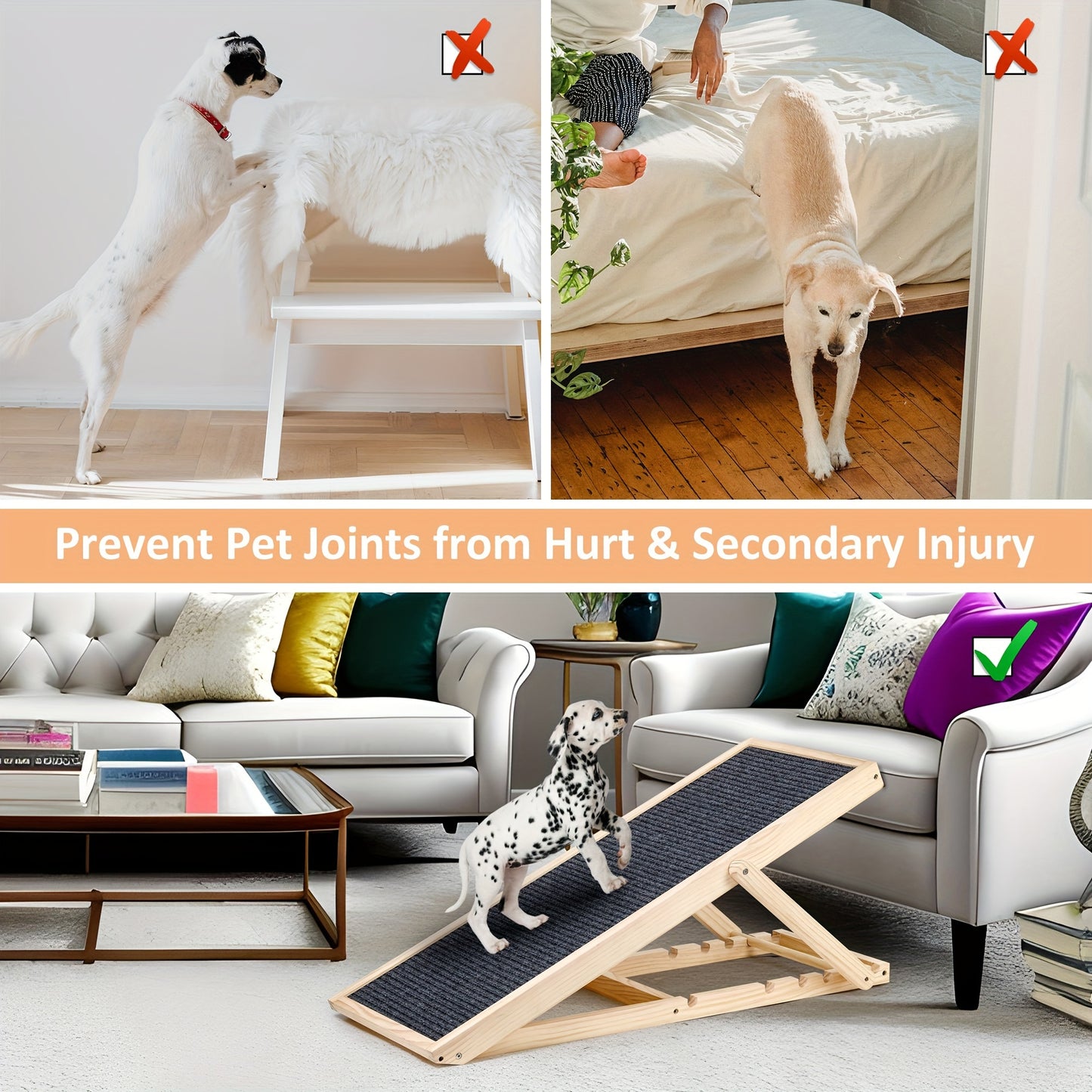 Adjustable Wood Pet Ramp For Dogs And Cats Supports 200lbs