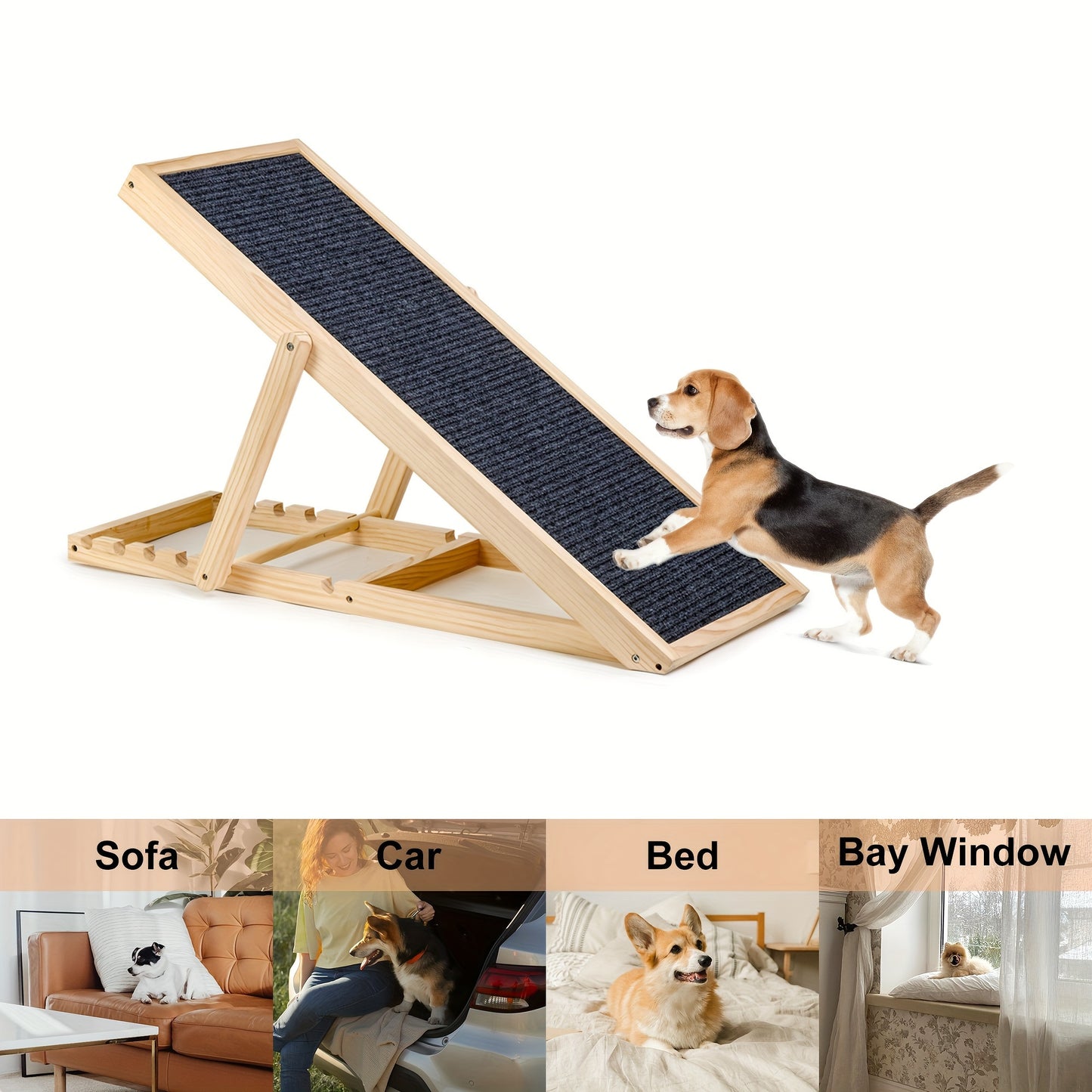 Adjustable Wood Pet Ramp For Dogs And Cats Supports 200lbs