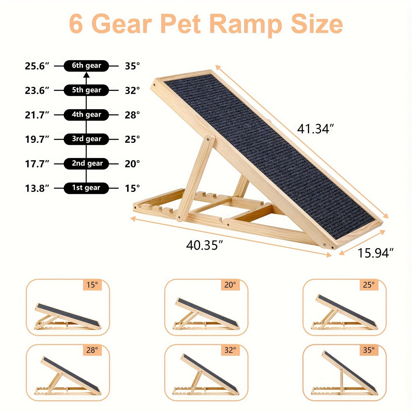 Adjustable Wood Pet Ramp For Dogs And Cats Supports 200lbs