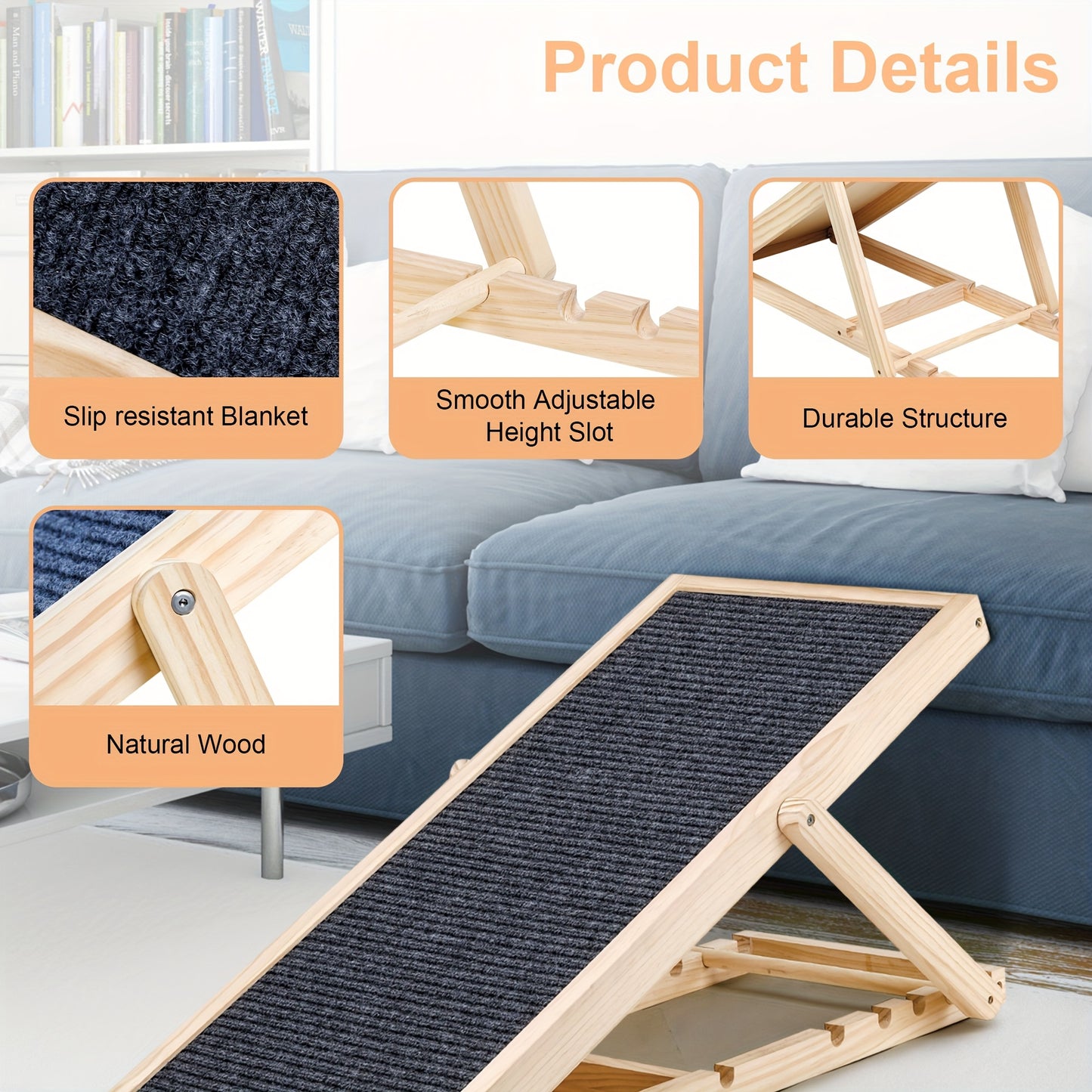 Adjustable Wood Pet Ramp For Dogs And Cats Supports 200lbs