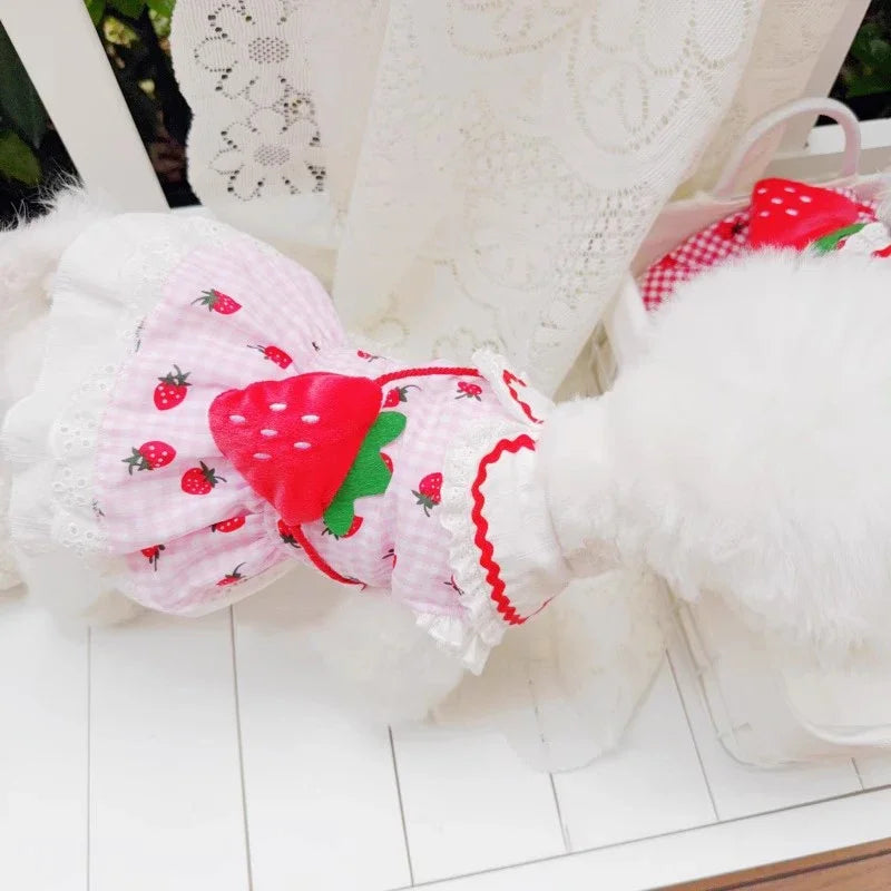 Elfidog Strawberry Dress For Dogs Cute Plaid Summer Apparel