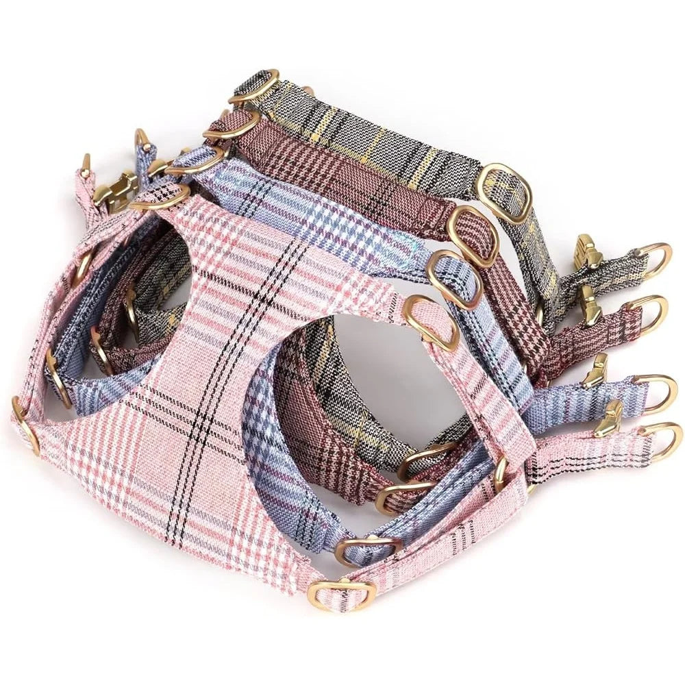 CN Fujian Cute Plaid Adjustable Small Dog Harness Set