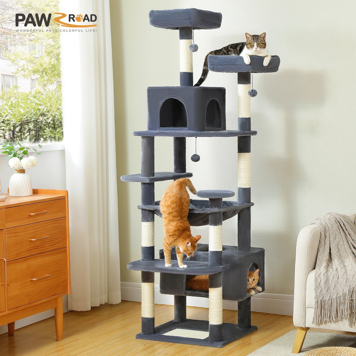 PAWZ Road Cat Tree Tower With Sisal Scratching Posts Hammock