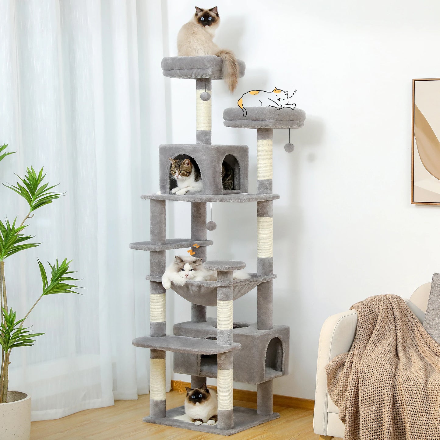 PAWZ Road Cat Tree Tower With Sisal Scratching Posts Hammock