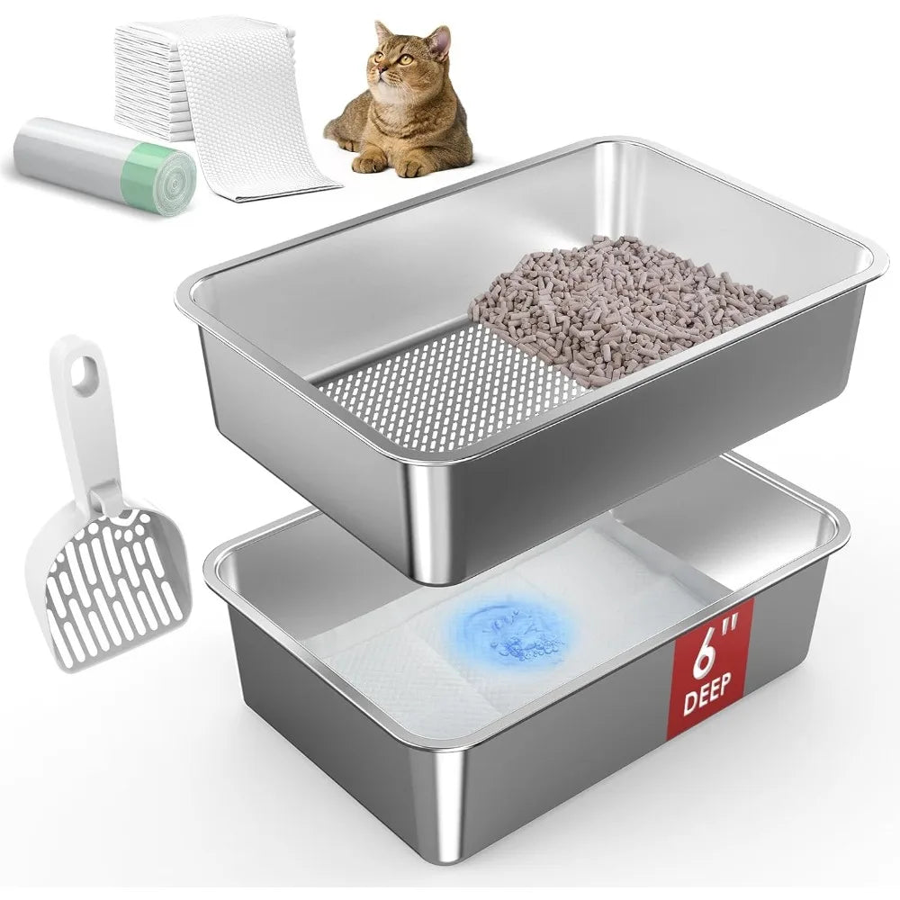 Stainless Steel Litter Box Open Top Sifting With Scoop