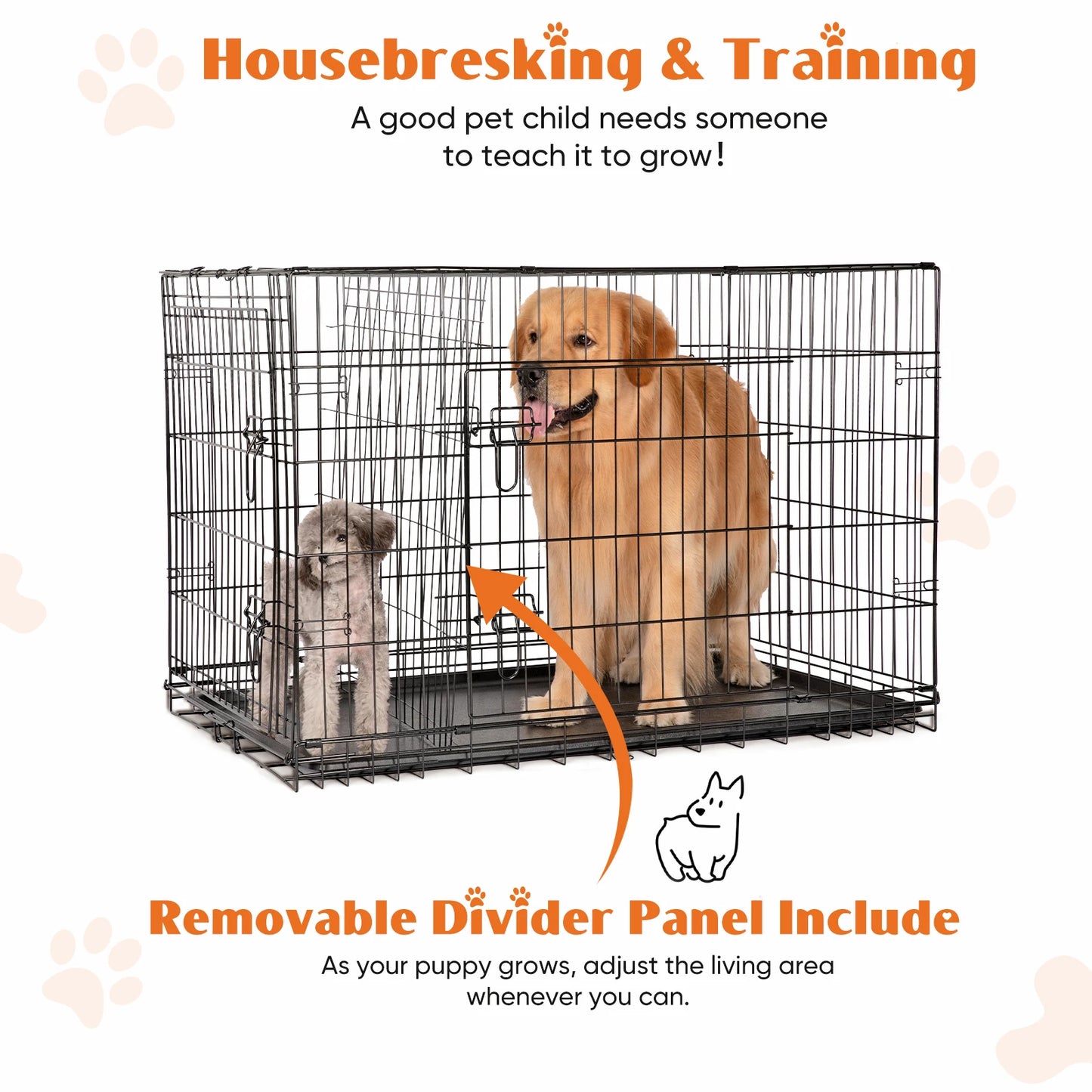 JHK Double Door Folding Metal Dog Cage With Leakproof Pan