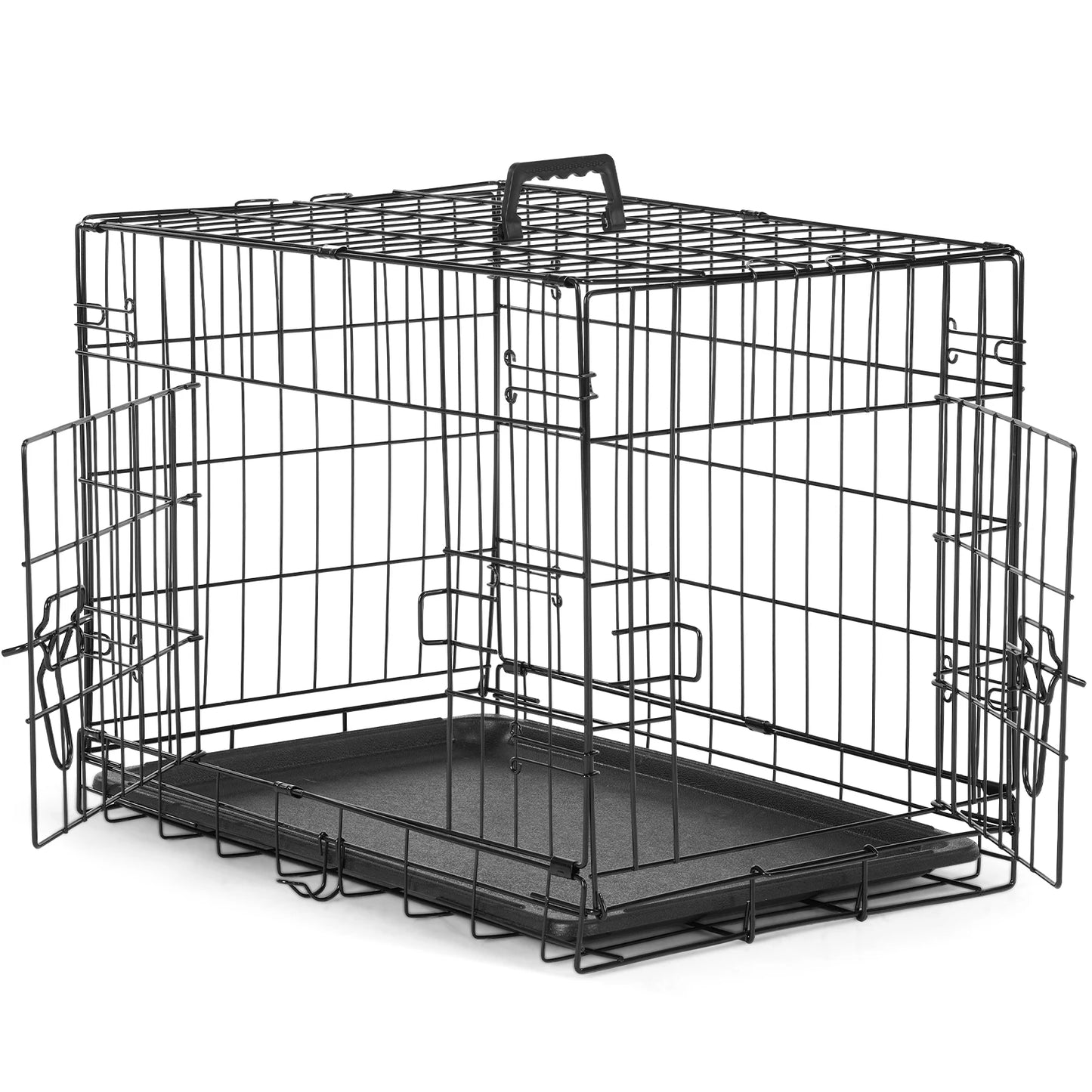 JHK Double Door Folding Metal Dog Cage With Leakproof Pan