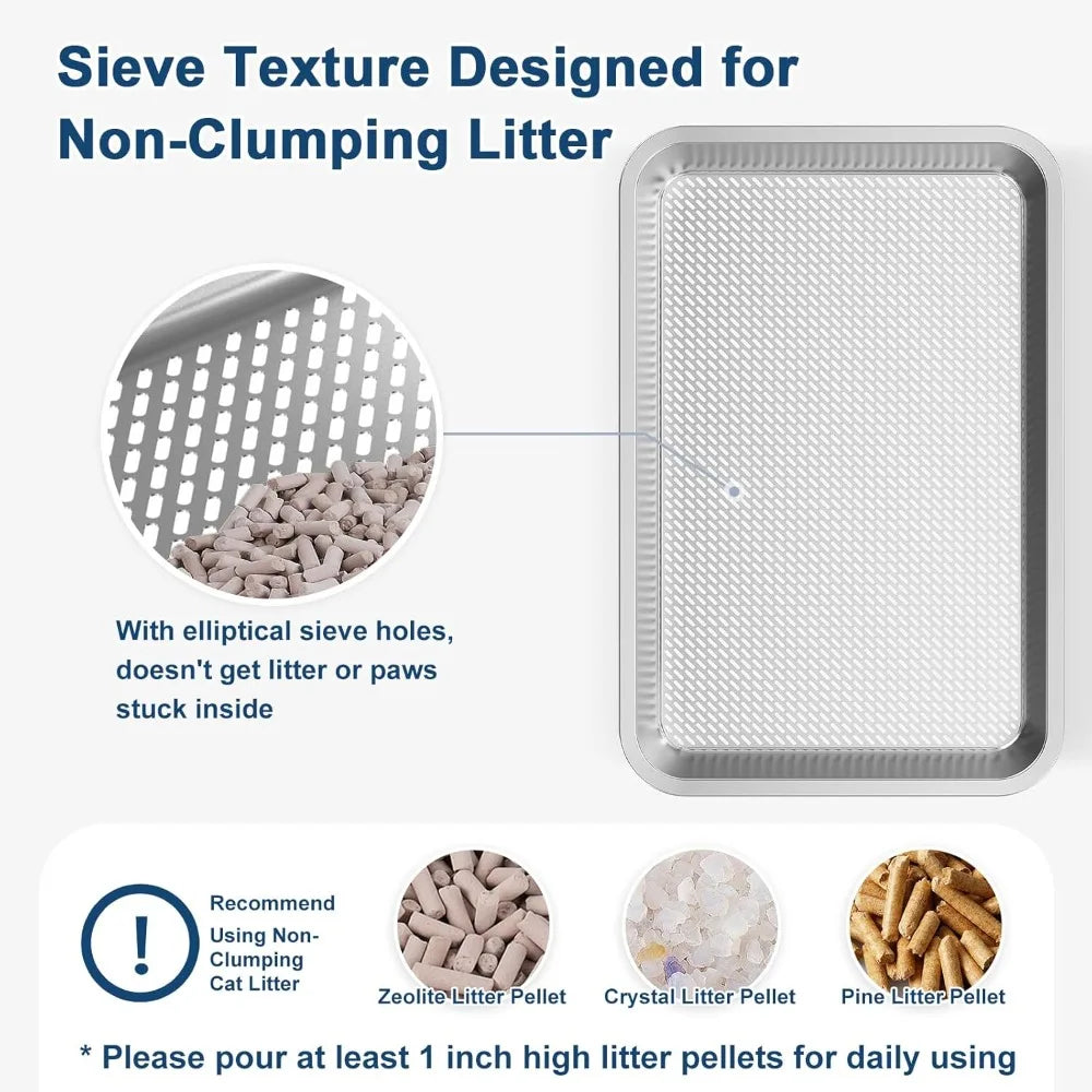 Stainless Steel Litter Box Open Top Sifting With Scoop