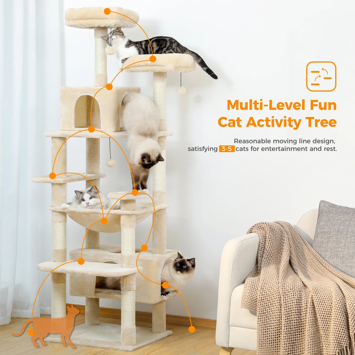PAWZ Road Cat Tree Tower With Sisal Scratching Posts Hammock
