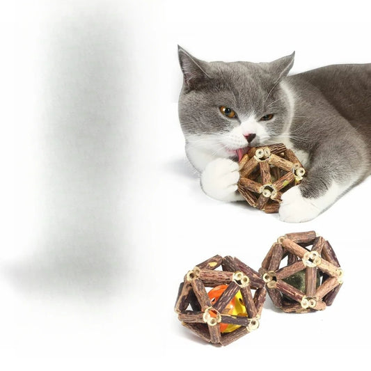 Catnip Toys Pack Three Pieces Silvervine Stick Cage And Bell Balls For Indoor Cats Teeth Cleaning