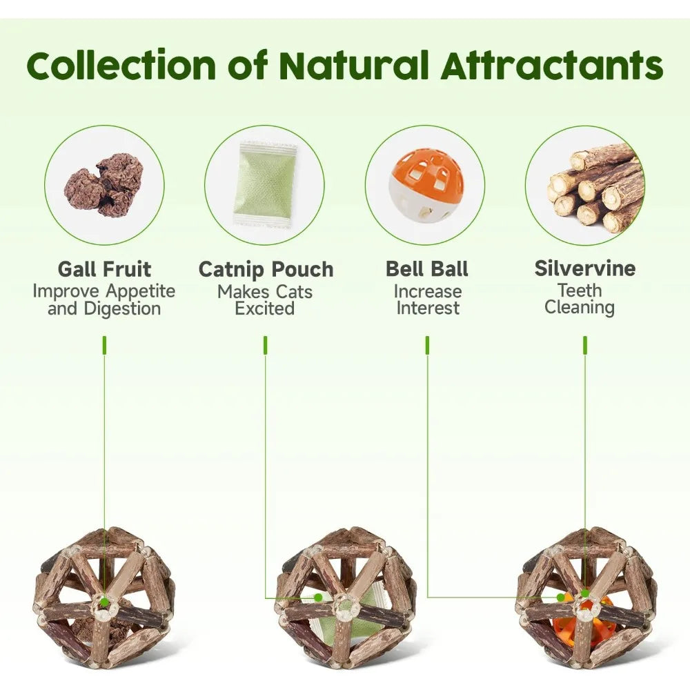 Catnip Toys Pack Three Pieces Silvervine Stick Cage And Bell Balls For Indoor Cats Teeth Cleaning